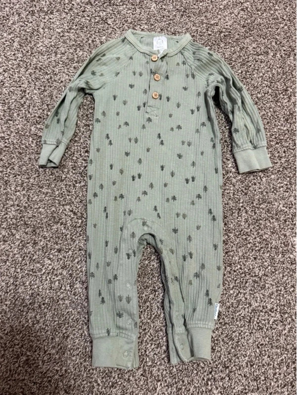 Gerber Baby 6-9M Sage Green Botanical Print Long Sleeve Romper One Piece